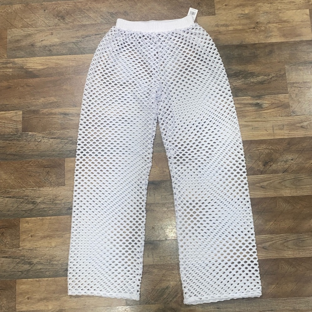 Kiwi + Punch White Fishnet Cover Up‎ Beach Pants Small NWT